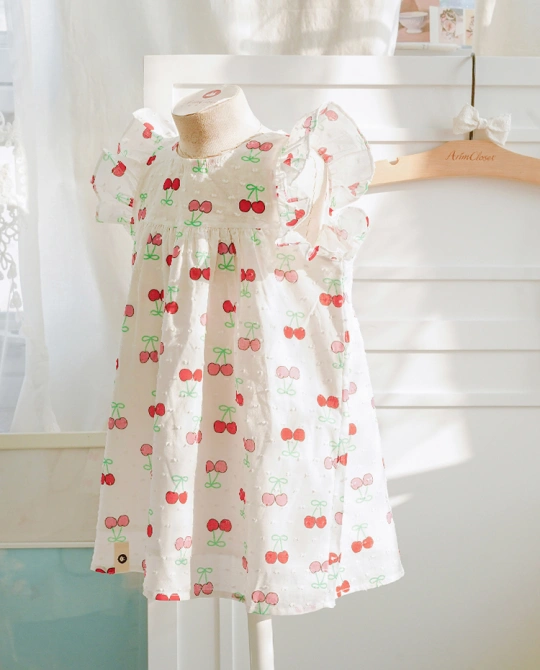 쪼꼬미는 체리를 좋아해 >.< - so cute cherry + red ribbon point baby cotton dress